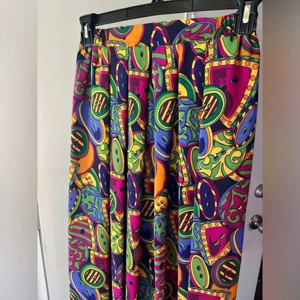 Vintage colorful midi skirt size 12 women’s button print
